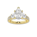 3.00 ctw Pear Lab-Grown Diamond Three Stone Double Row Engagement Ring in 14K Yellow Gold for Women | E Color, VS1 Clarity, IGI Certified 2.00 ct Center Diamond