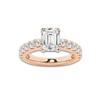4.00 ctw Emerald Lab-Grown Diamond Split-Prong Set Side Stone Engagement Ring in 14K Rose Gold for Women | Colorless E, VS1 Clarity, IGI Certified 3.00 ct Center Diamond