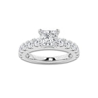 2.00 ctw Princess Lab-Grown Diamond Split-Prong Set Side Stone Engagement Ring in 14K White Gold for Women | Colorless E, VS1 Clarity, IGI Certified 1.00 ct Center Diamond