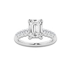 5.66 Ct Emerald Lab-Grown Diamond Half Eternity Engagement Ring in 14K White Gold for Female, Colorless (E), VS1 Clarity | IGI Certified, 5.00 Ct Center Diamond
