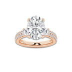 4.96 ctw Oval Lab-Grown Diamond Three Stone Double Row Engagement Ring in 14K Rose Gold for Women | E Color, VS1 Clarity, IGI Certified 4.00 ct Center Diamond