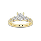 1.46 ctw Elongated Cushion Lab-Grown Diamond Three Stone Double Row Engagement Ring in 14K Yellow Gold for Women | E Color, VS1 Clarity, IGI Certified 0.75 ct Center Diamond
