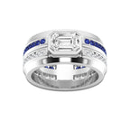 1 5/8 ctw Emerald Lab Grow Diamond and 1.70mm Round Created Sapphire Wedding Band 14K White Gold, E, VS1 | IGI Certified, 1 ct Center
