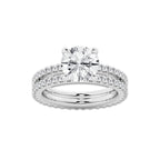 3.39 ctw Round Lab-Grown Diamond Double Row Diamond Engagement Ring in Platinum for Women | Colorless D, VVS1 Clarity, IGI Certified 2.50 ct Center Diamond