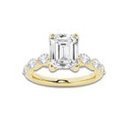 6.48 ctw Emerald Lab-Grown Diamond Marquise Side Stone Engagement Ring in 14K Yellow Gold for Women | Colorless D, VVS1 Clarity, IGI Certified 6.00 ct Center Diamond