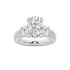 2.25 ctw Oval Lab-Grown Diamond Three Stone Double Row Engagement Ring in Platinum for Women | D Color, VVS1 Clarity, IGI Certified 1.50 ct Center Diamond