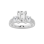 3.00 ctw Emerald Lab-Grown Diamond Three Stone Double Row Engagement Ring in Platinum for Women | D Color, VVS1 Clarity, IGI Certified 2.00 ct Center Diamond