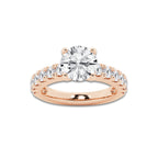 4.00 ctw Round Lab-Grown Diamond Split-Prong Set Side Stone Engagement Ring in 14K Rose Gold for Women | Colorless E, VS1 Clarity, IGI Certified 3.00 ct Center Diamond