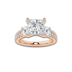 1.50 ctw Princess Lab-Grown Diamond Three Stone Double Row Engagement Ring in 14K Rose Gold for Women | E Color, VS1 Clarity, IGI Certified 0.75 ct Center Diamond
