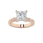 3.44 ctw Princess Lab-Grown Diamond Twisted Band Engagement Ring in 14K Rose Gold for Women | Colorless D, VVS1 Clarity, IGI Certified 3.00 ct Center Diamond