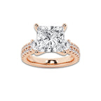 6.96 ctw Princess Lab-Grown Diamond Three Stone Double Row Engagement Ring in 14K Rose Gold for Women | E Color, VS1 Clarity, IGI Certified 6.00 ct Center Diamond