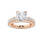 Julia 2 1/2 ctw Asscher Lab Grown Diamond Engagement Ring with Split Prong Side Accents 14K Rose Gold, D, VVS | IGI Certified, 1 1/2 ct Center