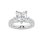 4.00 ctw Heart Lab-Grown Diamond Three Stone Double Row Engagement Ring in Platinum for Women | E Color, VS1 Clarity, IGI Certified 3.00 ct Center Diamond