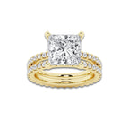 6.22 ctw Princess Lab-Grown Diamond Double Row Diamond Engagement Ring in 14K Yellow Gold for Women | Colorless D, VVS1 Clarity, IGI Certified 5.00 ct Center Diamond