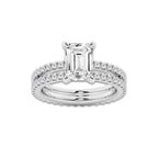 3.39 ctw Emerald Lab-Grown Diamond Double Row Diamond Engagement Ring in 14K White Gold for Women | Colorless E, VS1 Clarity, IGI Certified 2.50 ct Center Diamond