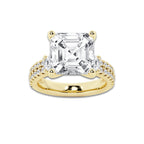 8.96 ctw Asscher Lab-Grown Diamond Three Stone Double Row Engagement Ring in 14K Yellow Gold for Women | E Color, VS1 Clarity, IGI Certified 8.00 ct Center Diamond