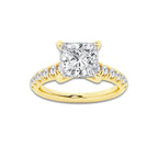 2.41 ctw Princess Lab-Grown Diamond Pave Engagement Ring in 14K Yellow Gold for Women | E Color, VS1 Clarity, IGI Certified 2.00 ct Center Diamond