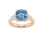 Thalia 3 3/4 ctw Fancy Blue Cushion Lab Grown Diamond Three Stone Engagement Ring 14K Rose Gold | 3 ct Center