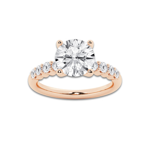 4.16 Ct Round Lab-Grown Diamond Half Eternity Engagement Ring in 14K Rose Gold for Female, Colorless (D), VVS1 Clarity | IGI Certified, 3.50 Ct Center Diamond