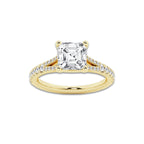 2.83 ctw Asscher Lab-Grown Diamond Split Shank Side Stone Engagement Ring in 14K Yellow Gold for Women | Colorless E, VS1 Clarity, IGI Certified 2.50 ct Center Diamond