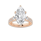 5.96 ctw Marquise Lab-Grown Diamond Three Stone Double Row Engagement Ring in 14K Rose Gold for Women | D Color, VVS1 Clarity, IGI Certified 5.00 ct Center Diamond
