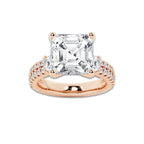 7.96 ctw Asscher Lab-Grown Diamond Three Stone Double Row Engagement Ring in 14K Rose Gold for Women | E Color, VS1 Clarity, IGI Certified 7.00 ct Center Diamond