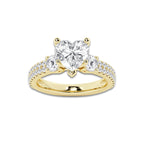 3.50 ctw Heart Lab-Grown Diamond Three Stone Double Row Engagement Ring in 14K Yellow Gold for Women | D Color, VVS1 Clarity, IGI Certified 2.50 ct Center Diamond