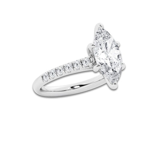 3.40 ctw Marquise Lab-Grown Diamond Pave Engagement Ring in Platinum for Women | E Color, VS1 Clarity, IGI Certified 3.00 ct Center Diamond