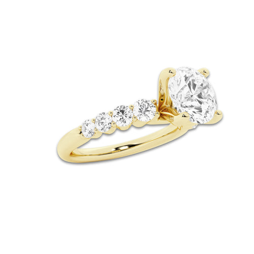 2.04 ctw Round Lab-Grown Diamond Side Stone Engagement Ring in 14K Yellow Gold for Women | Colorless E, VS1 Clarity, IGI Certified 1.50 Ct Center Diamond