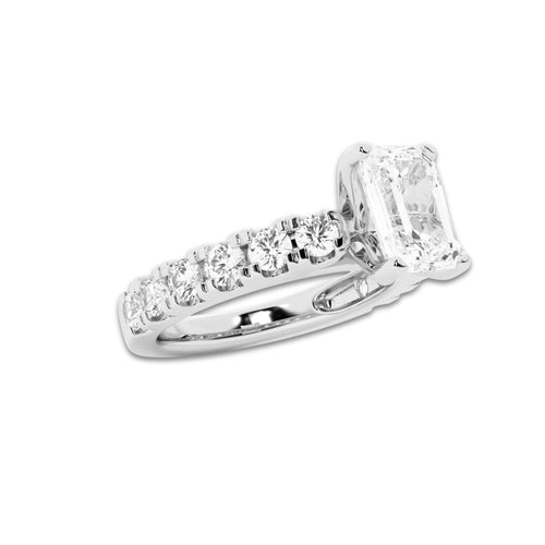 3.00 ctw Emerald Lab-Grown Diamond Split-Prong Set Side Stone Engagement Ring in Platinum for Women | Colorless D, VVS1 Clarity, IGI Certified 2.00 ct Center Diamond