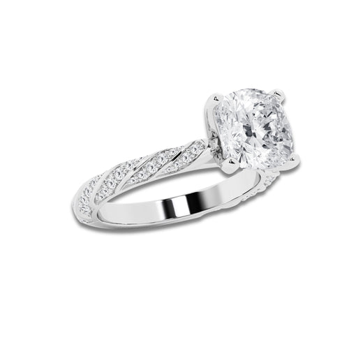 3.92 ctw Cushion Lab-Grown Diamond Twisted Band Engagement Ring in 14K White Gold for Women | Colorless E, VS1 Clarity, IGI Certified 3.50 ct Center Diamond