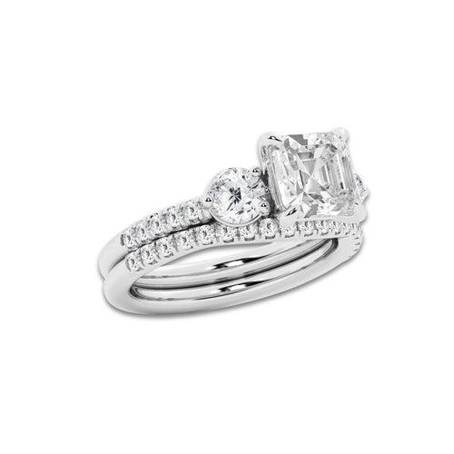3 1/8 ctw Asscher Lab Grown Diamond Three-Stone Bridal Set Platinum, E, VS1 | 2 ct Center