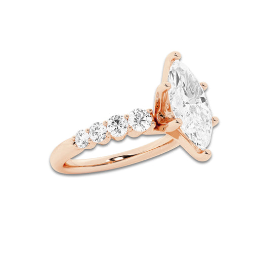 2.04 ctw Marquise Lab-Grown Diamond Side Stone Engagement Ring in 14K Rose Gold for Women | Colorless E, VS1 Clarity, IGI Certified 1.50 Ct Center Diamond