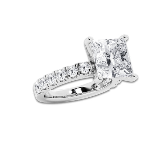 9.00 ctw Princess Lab-Grown Diamond Split-Prong Set Side Stone Engagement Ring in Platinum for Women | Colorless E, VS1 Clarity, IGI Certified 8.00 ct Center Diamond