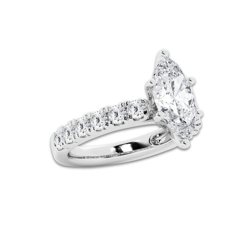 3.50 ctw Marquise Lab-Grown Diamond Split-Prong Set Side Stone Engagement Ring in Platinum for Women | Colorless E, VS1 Clarity, IGI Certified 2.50 ct Center Diamond
