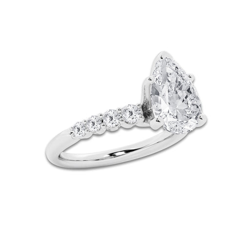 4.66 Ct Pear Lab-Grown Diamond Half Eternity Engagement Ring in Platinum for Female, Colorless (E), VS1 Clarity | IGI Certified, 4.00 Ct Center Diamond