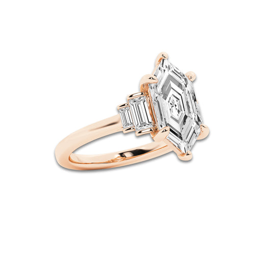 Bilqis 3 1/2 ctw Dutch Marquise Lab Grown Diamond Vintage Side Stone Engagement Ring 14K Rose Gold, EF, VS2 | IGI Certified, 3 ct Center
