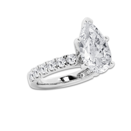 8.00 ctw Pear Lab-Grown Diamond Split-Prong Set Side Stone Engagement Ring in 14K White Gold for Women | Colorless E, VS1 Clarity, IGI Certified 7.00 ct Center Diamond