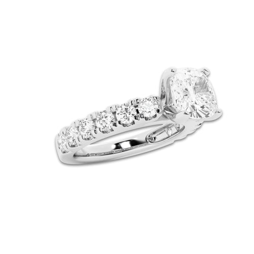 2.50 ctw Cushion Lab-Grown Diamond Split-Prong Set Side Stone Engagement Ring in Platinum for Women | Colorless E, VS1 Clarity, IGI Certified 1.50 ct Center Diamond