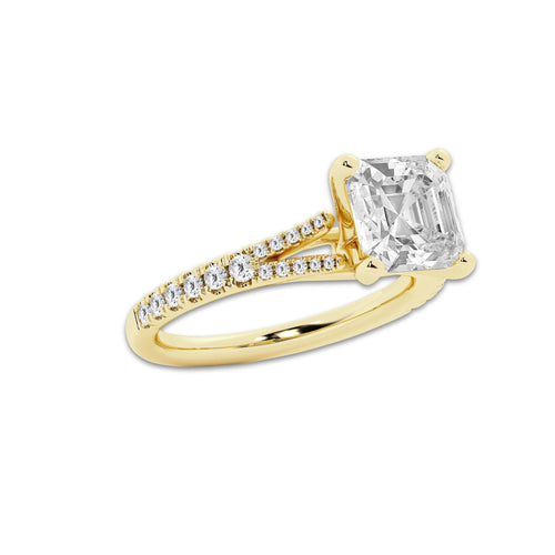 8.66 ctw Asscher Lab-Grown Diamond Split Shank Side Stone Engagement Ring in 14K Yellow Gold for Women | Colorless D, VVS1 Clarity, IGI Certified 8.00 ct Center Diamond