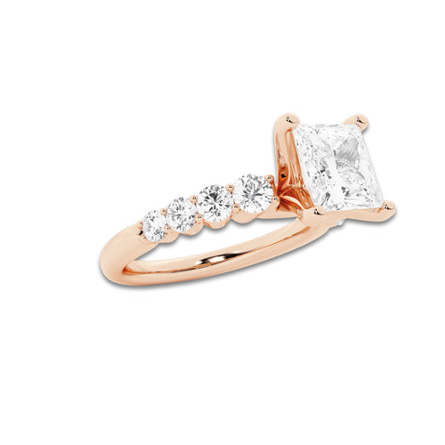 2.04 Ct Princess Lab-Grown Diamond Half Eternity Engagement Ring in 14K Rose Gold for Female, Colorless (D), VVS1 Clarity | IGI Certified, 1.50 Ct Center Diamond