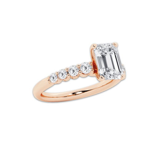3.04 ctw Emerald Lab-Grown Diamond Side Stone Engagement Ring in 14K Rose Gold for Women | Colorless E, VS1 Clarity, IGI Certified 2.50 Ct Center Diamond
