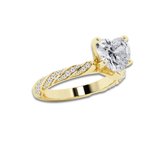 3.92 ctw Heart Lab-Grown Diamond Twisted Band Engagement Ring in 14K Yellow Gold for Women | Colorless E, VS1 Clarity, IGI Certified 3.50 ct Center Diamond