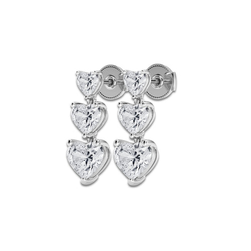7 ctw Heart Lab Grown Diamond Drop Earrings 14K White Gold, E, VS1