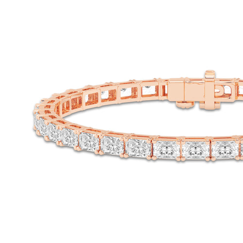10 ctw Radiant Lab Grown Diamond East-West Tennis Bracelet - 8 Inches 14K Rose Gold, DE, VS1