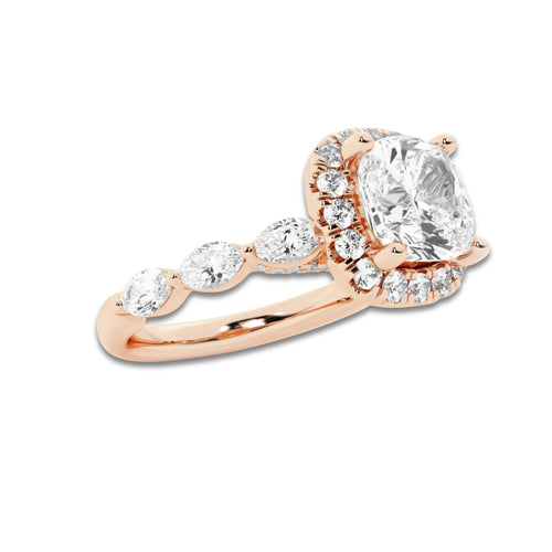 Ara 2 1/4 ctw Cushion Lab Grown Diamond Floating Marquise Halo Engagement Ring 14K Rose Gold, D, VVS | IGI Certified, 1 1/2 ct Center