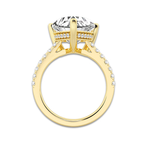 6.44 ctw Heart Lab-Grown Diamond Hidden Halo Side Stone Engagement Ring in 18K Yellow Gold for Women | Colorless E, VS1 Clarity, IGI Certified 6.00 ct Center Diamond
