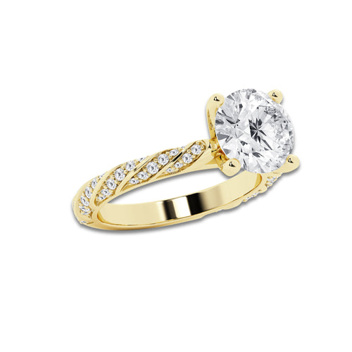 5.42 ctw Round Lab-Grown Diamond Twisted Band Engagement Ring in 14K Yellow Gold for Women | Colorless D, VVS1 Clarity, IGI Certified 5.00 ct Center Diamond