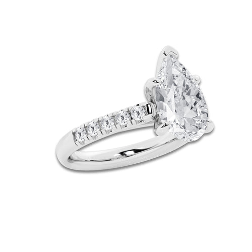 3.93 ctw Pear Lab-Grown Diamond Pave Engagement Ring in Platinum for Women | D Color, VVS1 Clarity, IGI Certified 3.50 ct Center Diamond