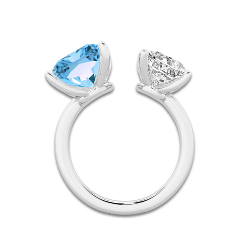 Lynn 9 ctw Fancy Blue Radiant Lab Grown Diamond Open Two Stone Engagement Ring 14K White Gold | 6 ct Center